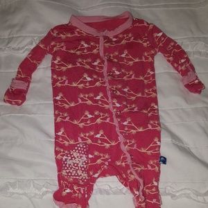Kickee Pants 0-3 ruffle footie pink birds